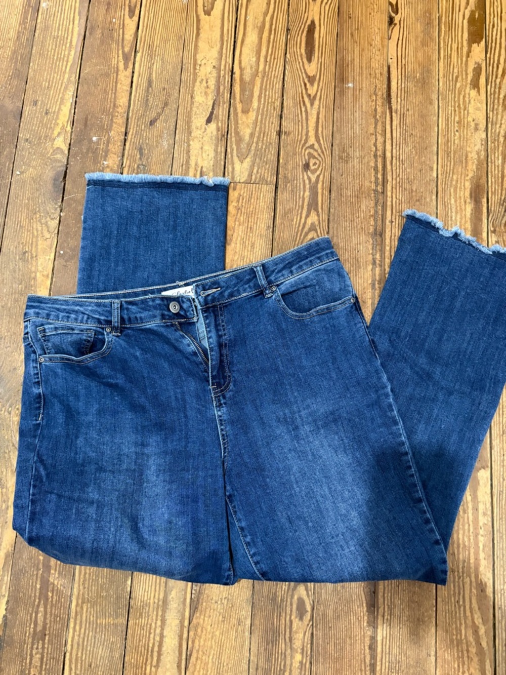 Charlies Dark Blue Wide Leg Jeans with Raw Hem